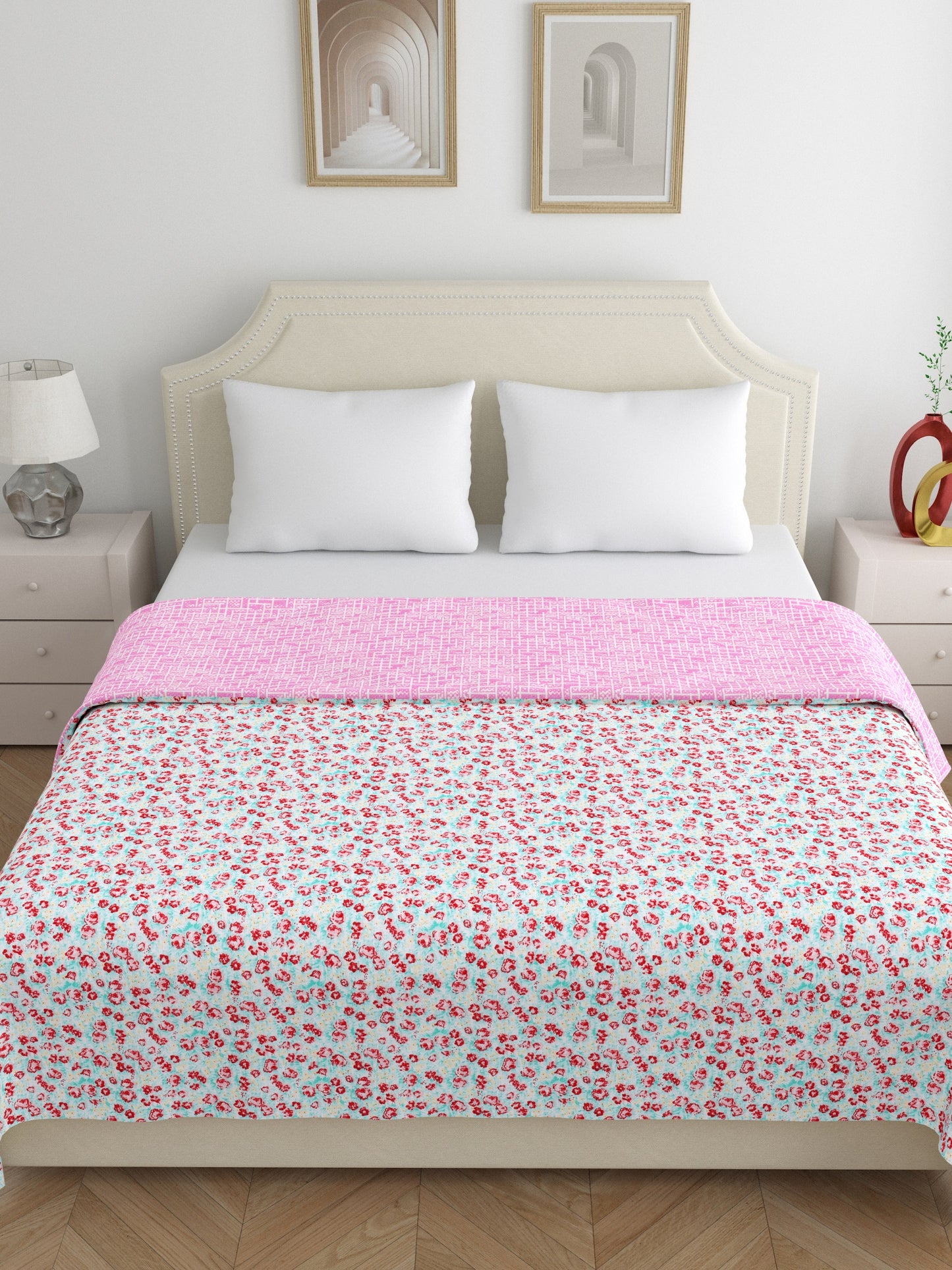 Home Ecstasy 100% Cotton 210 GSM Floral Dohar - Colour: Teal