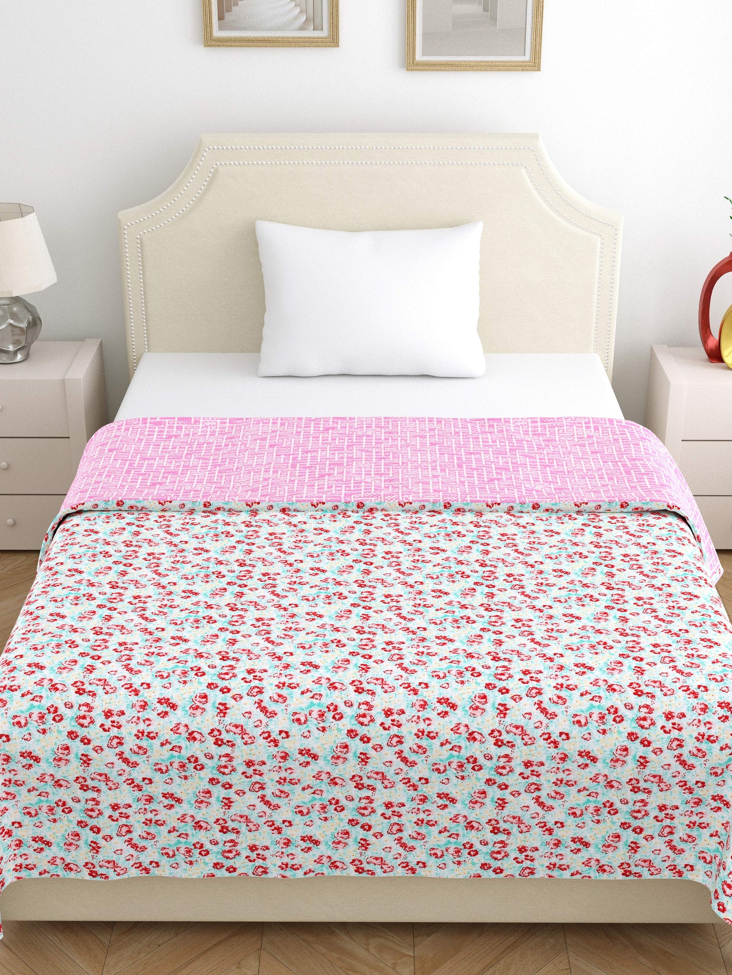 Home Ecstasy 100% Cotton 210 GSM Floral Dohar - Colour: Teal