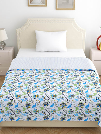 Home Ecstasy 100% Cotton 210 GSM Floral Dohar - Colour: Blue