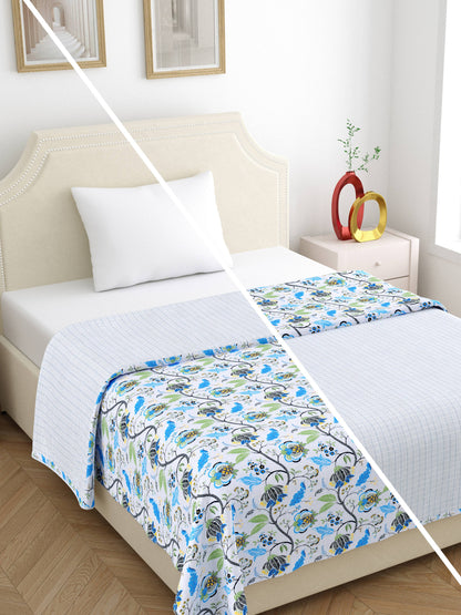 Home Ecstasy 100% Cotton 210 GSM Floral Dohar - Colour: Blue