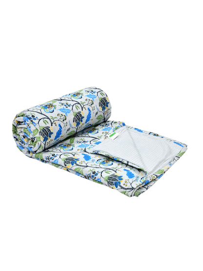 Home Ecstasy 100% Cotton 210 GSM Floral Dohar - Colour: Blue