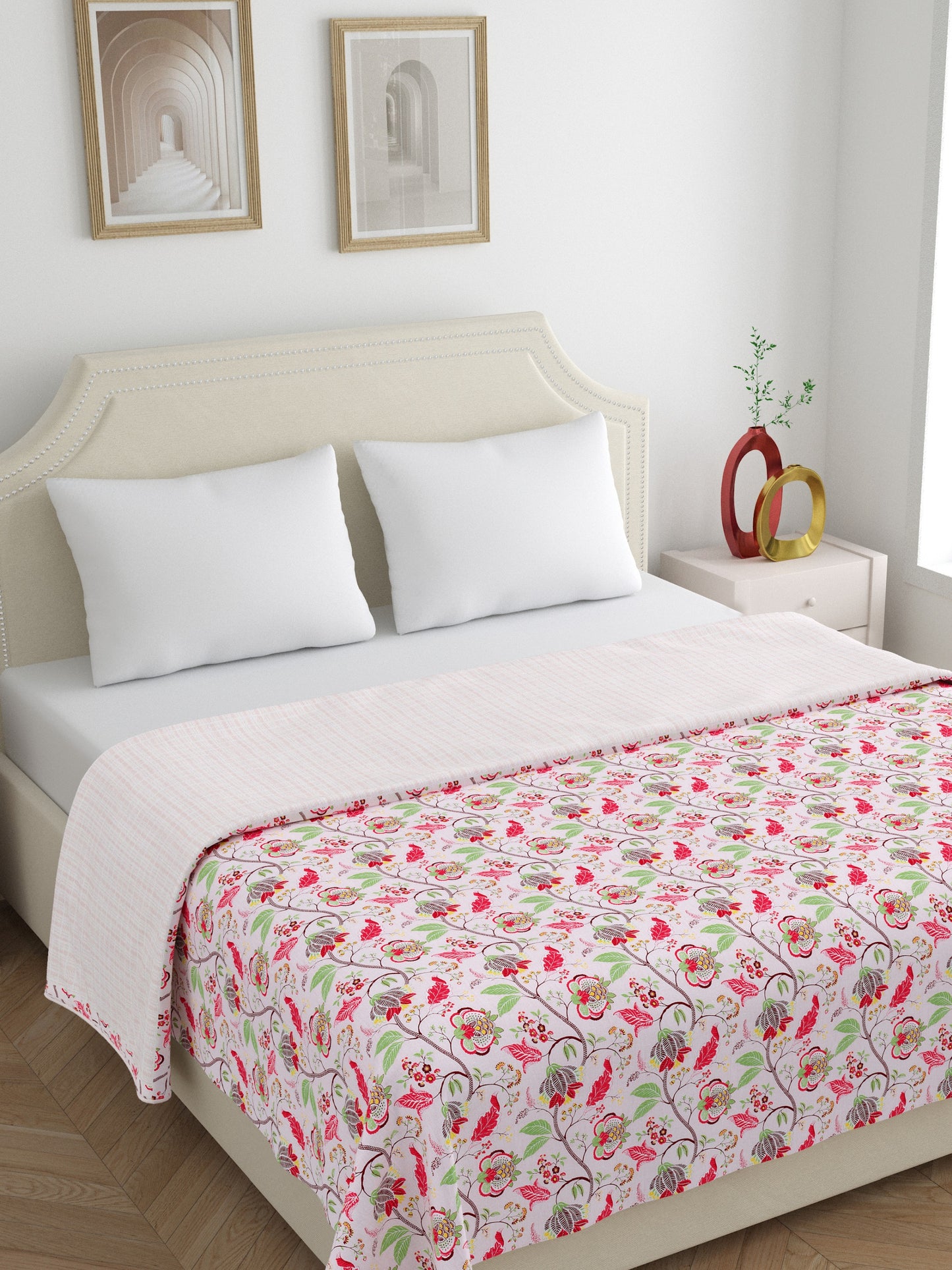 Home Ecstasy 100% Cotton 210 GSM Floral Dohar - Colour: Pink