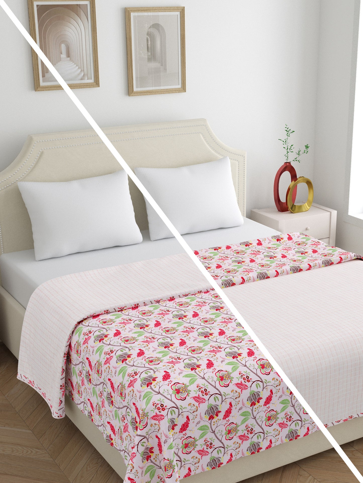 Home Ecstasy 100% Cotton 210 GSM Floral Dohar - Colour: Pink