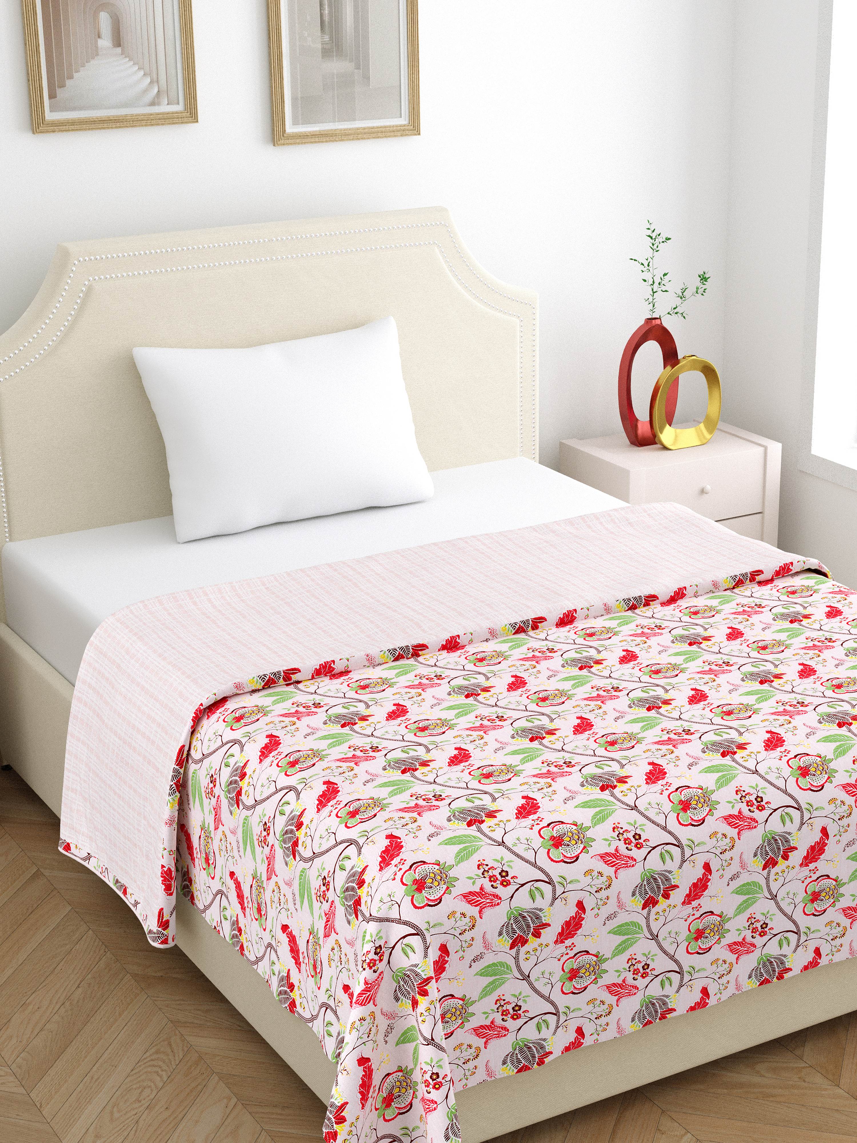 Home Ecstasy 100% Cotton 210 GSM Floral Dohar - Colour: Pink