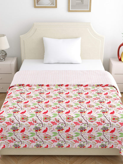 Home Ecstasy 100% Cotton 210 GSM Floral Dohar - Colour: Pink