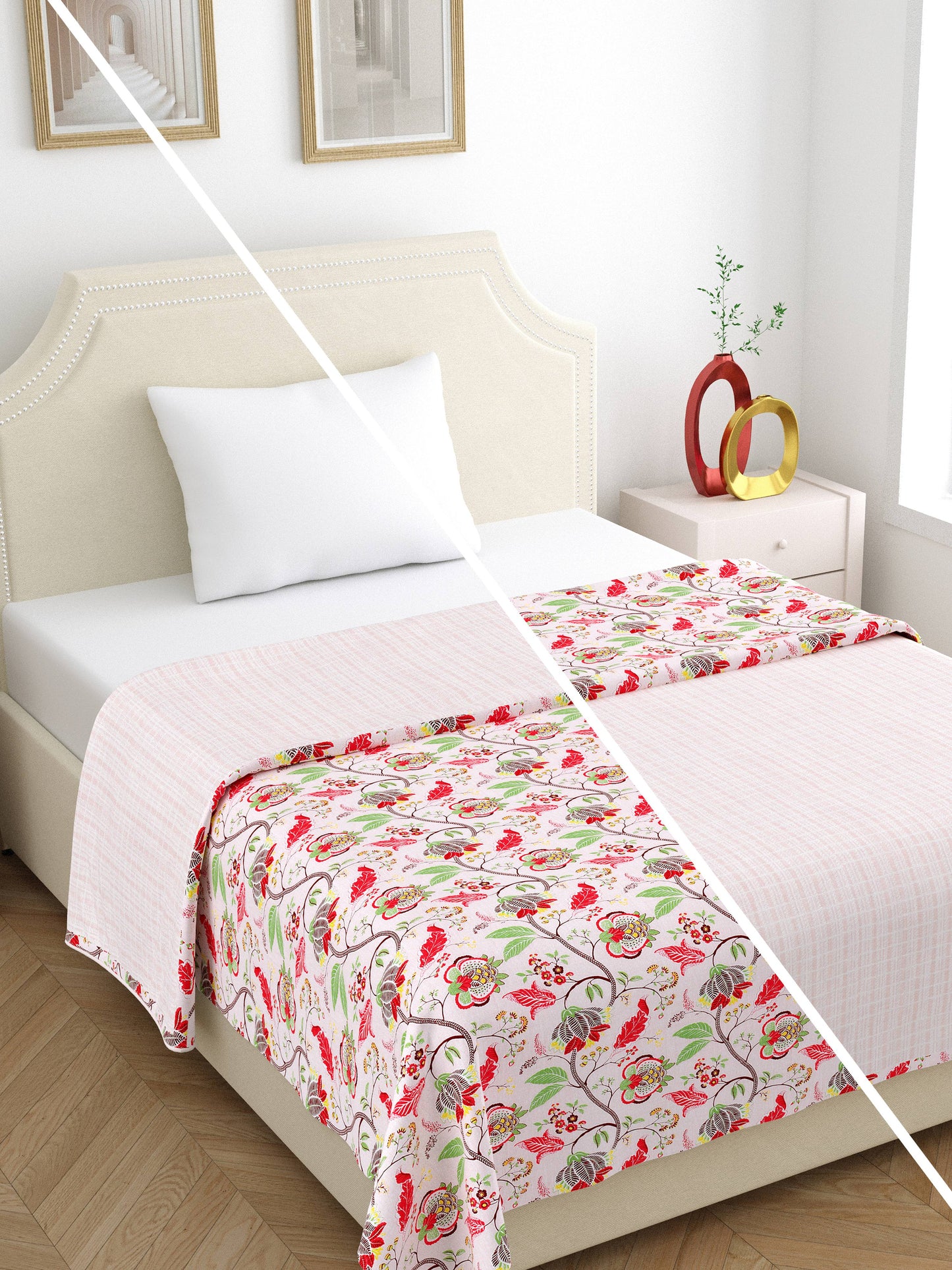 Home Ecstasy 100% Cotton 210 GSM Floral Dohar - Colour: Pink