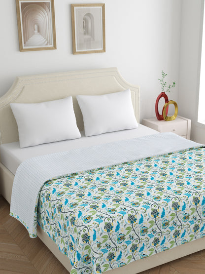 Home Ecstasy 100% Cotton 210 GSM Floral Dohar - Colour: Teal
