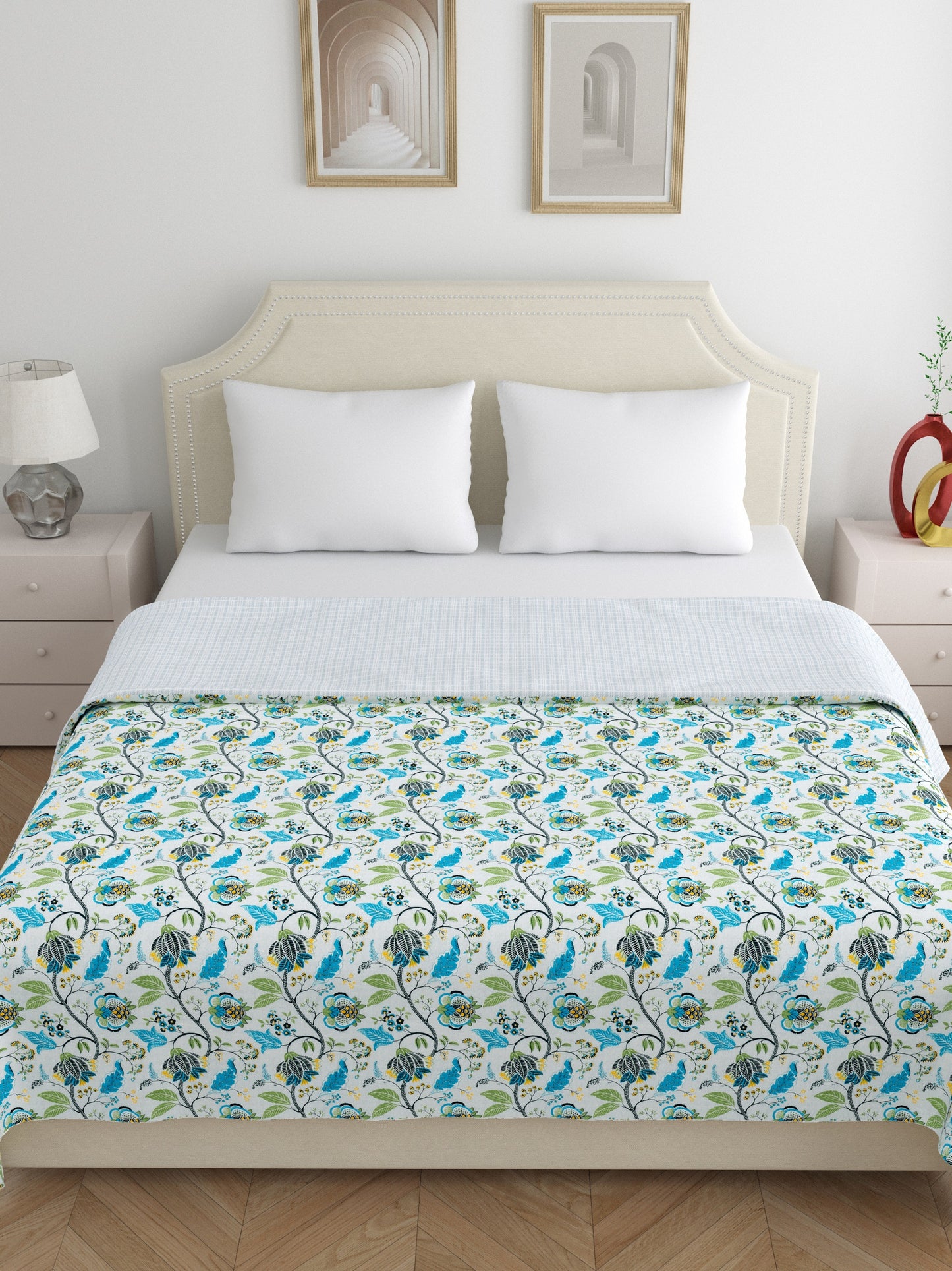 Home Ecstasy 100% Cotton 210 GSM Floral Dohar - Colour: Teal