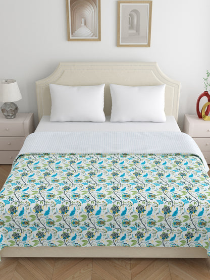 Home Ecstasy 100% Cotton 210 GSM Floral Dohar - Colour: Teal