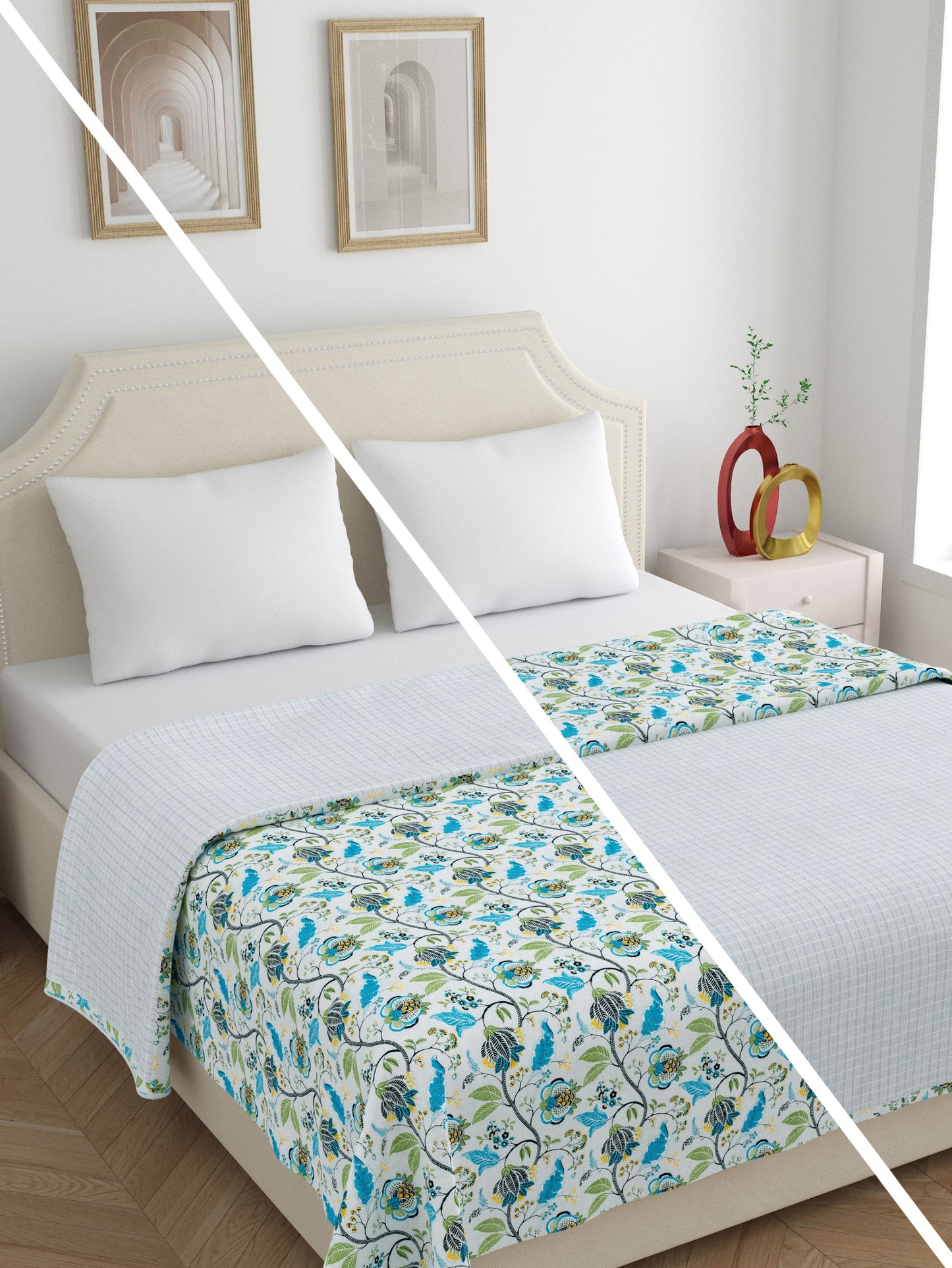 Home Ecstasy 100% Cotton 210 GSM Floral Dohar - Colour: Teal