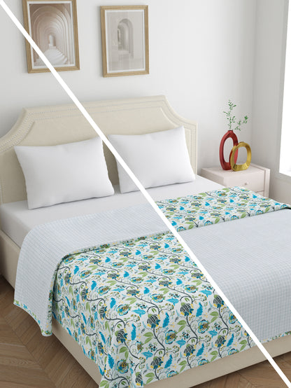 Home Ecstasy 100% Cotton 210 GSM Floral Dohar - Colour: Teal
