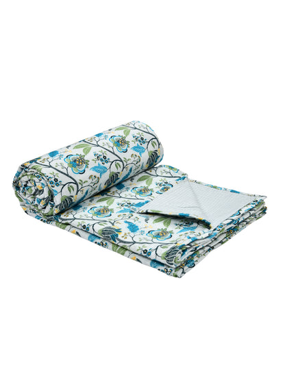 Home Ecstasy 100% Cotton 210 GSM Floral Dohar - Colour: Teal