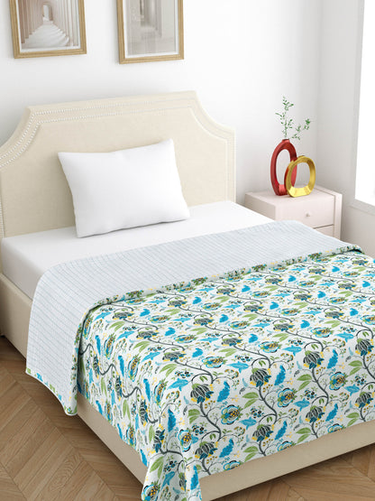 Home Ecstasy 100% Cotton 210 GSM Floral Dohar - Colour: Teal