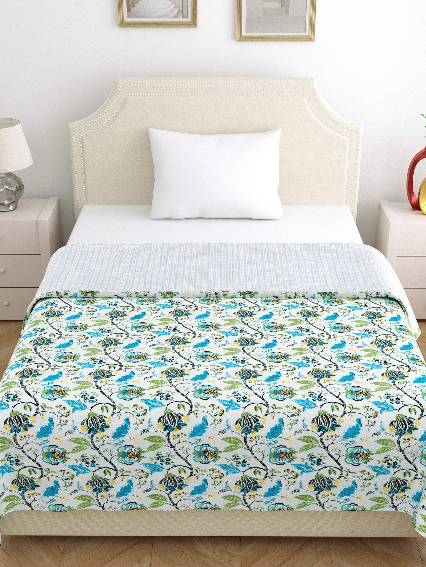 Home Ecstasy 100% Cotton 210 GSM Floral Dohar - Colour: Teal