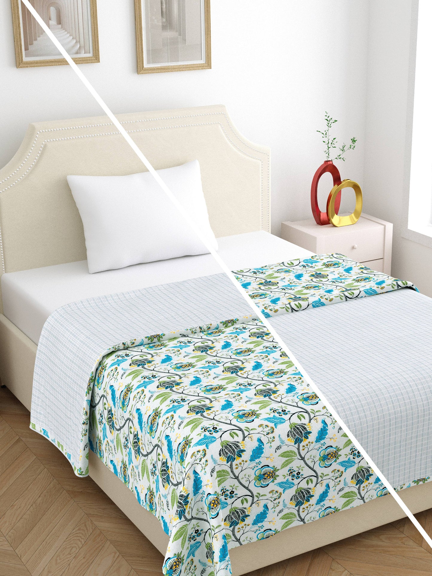 Home Ecstasy 100% Cotton 210 GSM Floral Dohar - Colour: Teal