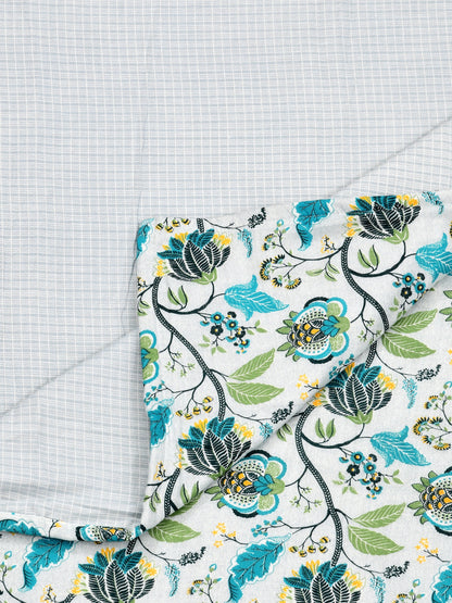 Home Ecstasy 100% Cotton 210 GSM Floral Dohar - Colour: Teal
