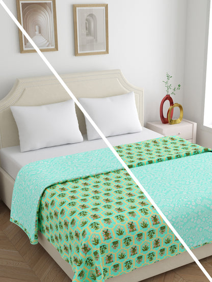 Home Ecstasy 100% Cotton 210 GSM Floral Dohar - Colour: Green