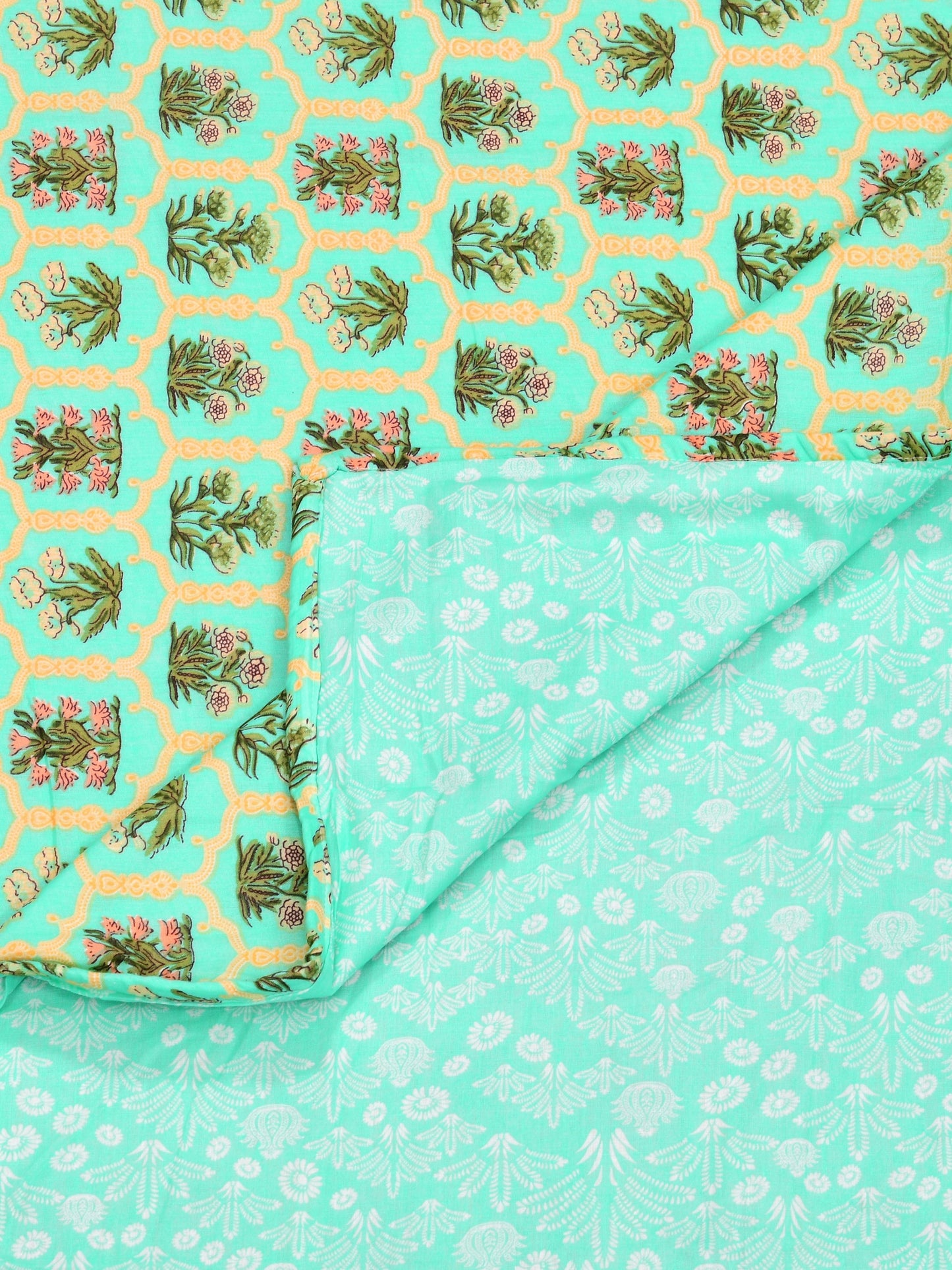 Home Ecstasy 100% Cotton 210 GSM Floral Dohar - Colour: Green