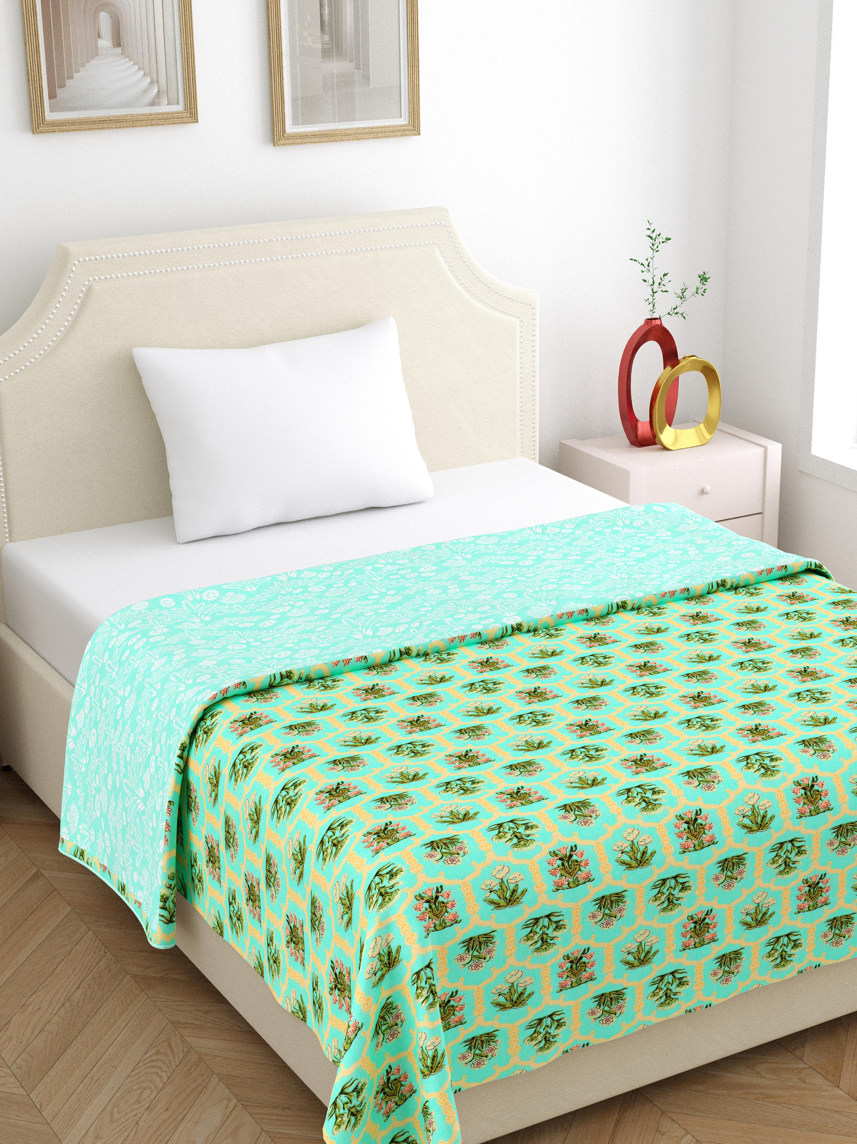 Home Ecstasy 100% Cotton 210 GSM Floral Dohar - Colour: Green