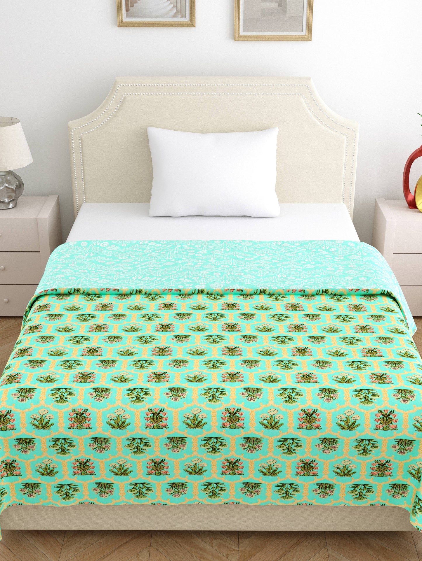 Home Ecstasy 100% Cotton 210 GSM Floral Dohar - Colour: Green