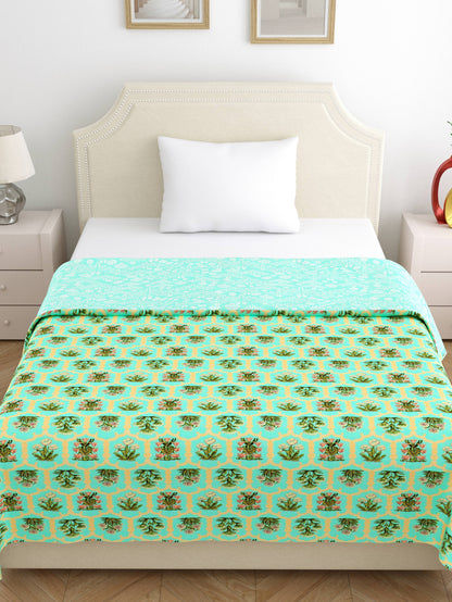 Home Ecstasy 100% Cotton 210 GSM Floral Dohar - Colour: Green