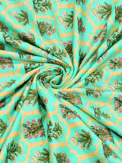 Home Ecstasy 100% Cotton 210 GSM Floral Dohar - Colour: Green