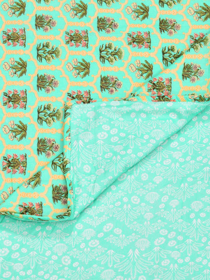 Home Ecstasy 100% Cotton 210 GSM Floral Dohar - Colour: Green