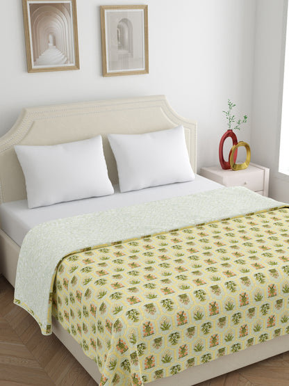 Home Ecstasy 100% Cotton 210 GSM Floral Dohar - Colour: Olive