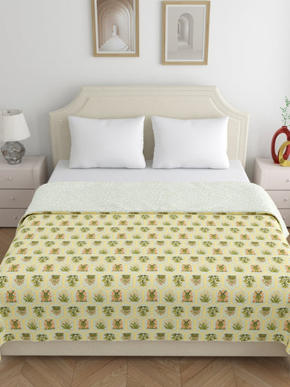 Home Ecstasy 100% Cotton 210 GSM Floral Dohar - Colour: Olive