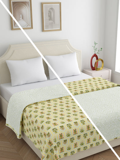 Home Ecstasy 100% Cotton 210 GSM Floral Dohar - Colour: Olive