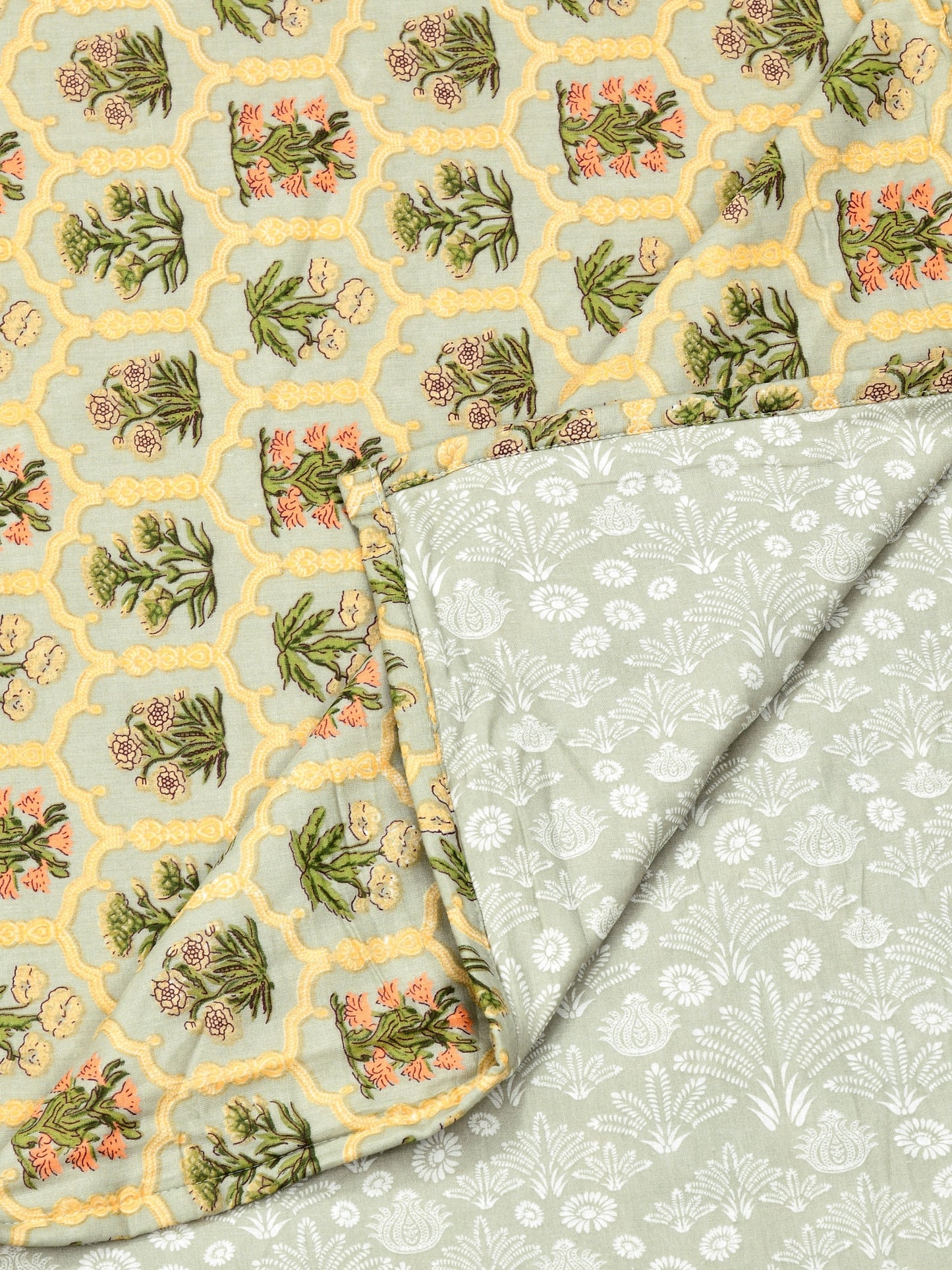 Home Ecstasy 100% Cotton 210 GSM Floral Dohar - Colour: Olive