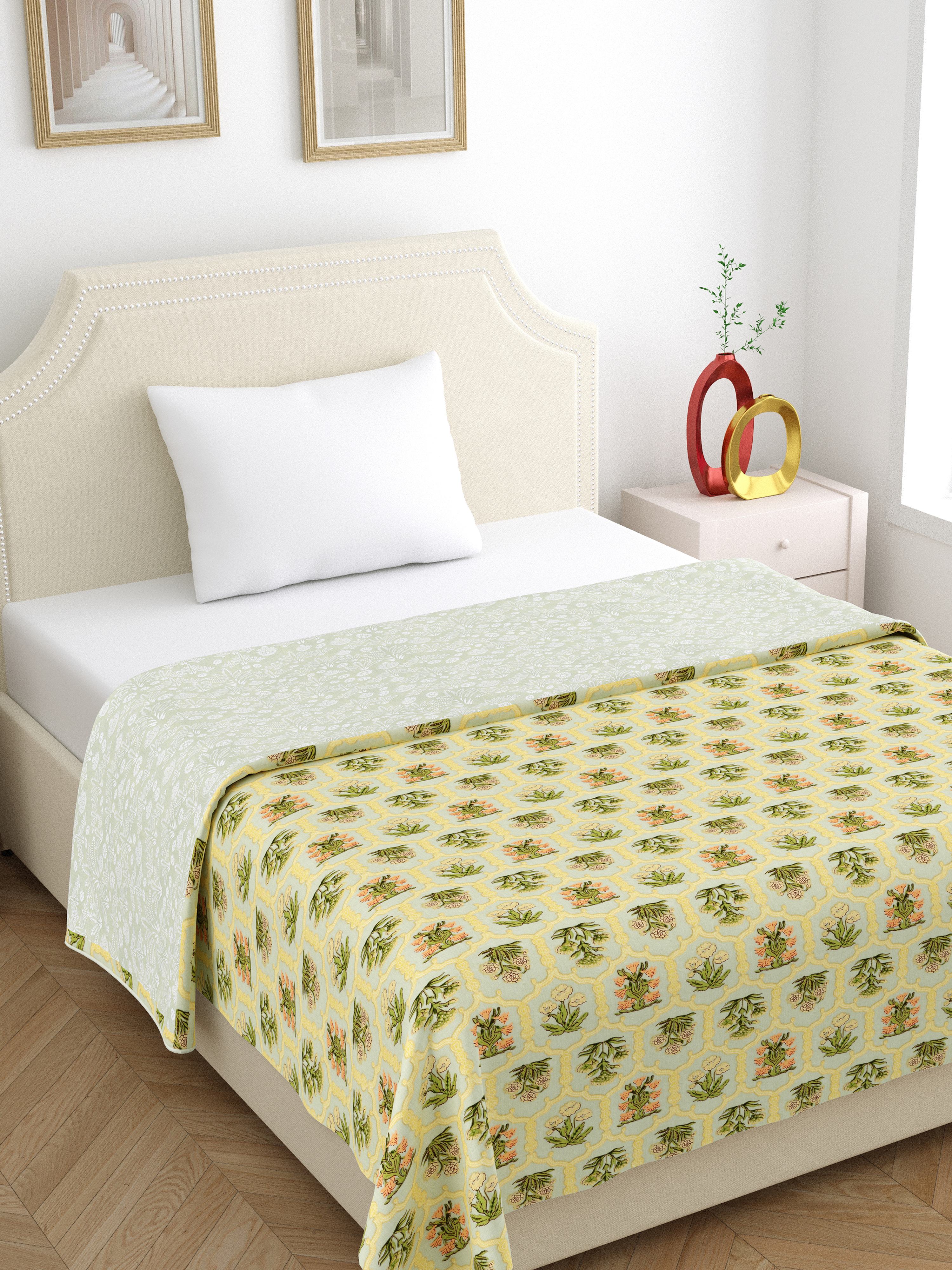 Home Ecstasy 100% Cotton 210 GSM Floral Dohar - Colour: Olive