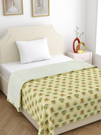 Home Ecstasy 100% Cotton 210 GSM Floral Dohar - Colour: Olive