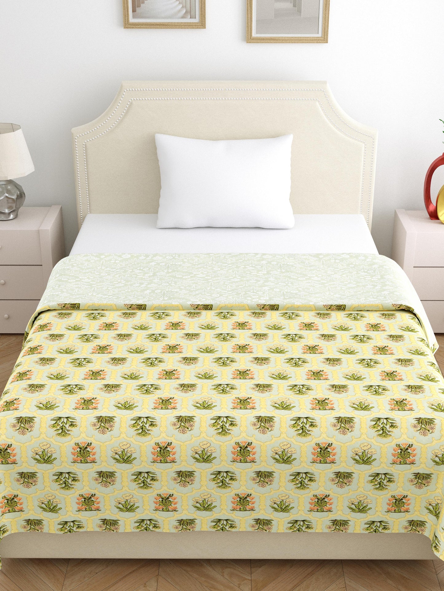 Home Ecstasy 100% Cotton 210 GSM Floral Dohar - Colour: Olive