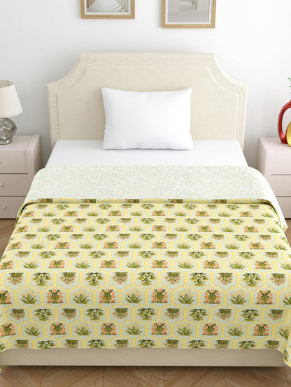 Home Ecstasy 100% Cotton 210 GSM Floral Dohar - Colour: Olive