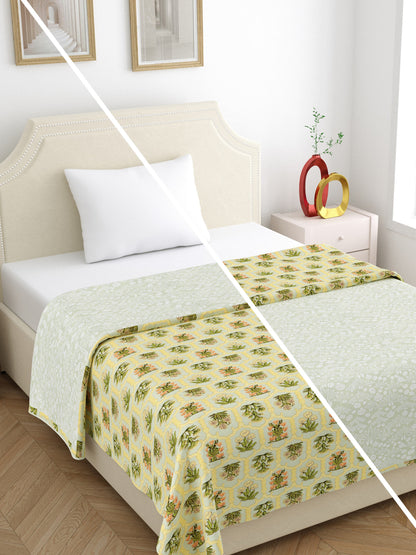 Home Ecstasy 100% Cotton 210 GSM Floral Dohar - Colour: Olive