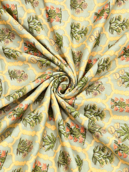 Home Ecstasy 100% Cotton 210 GSM Floral Dohar - Colour: Olive