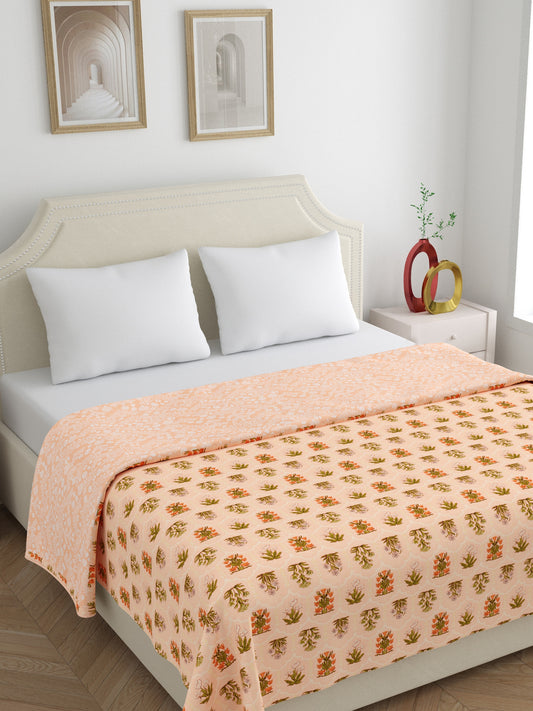 Home Ecstasy 100% Cotton 210 GSM Floral Dohar - Colour: Peach