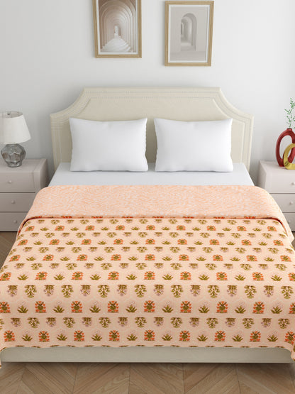 Home Ecstasy 100% Cotton 210 GSM Floral Dohar - Colour: Peach