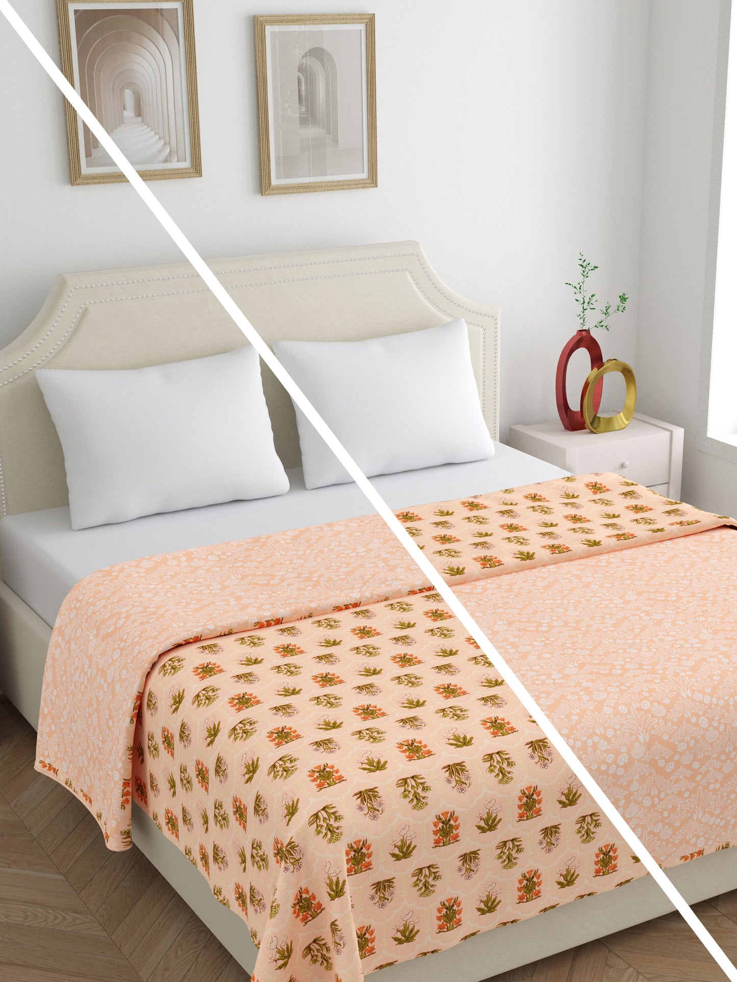 Home Ecstasy 100% Cotton 210 GSM Floral Dohar - Colour: Peach