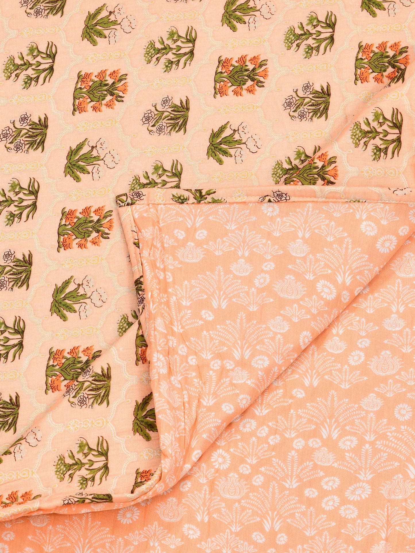 Home Ecstasy 100% Cotton 210 GSM Floral Dohar - Colour: Peach