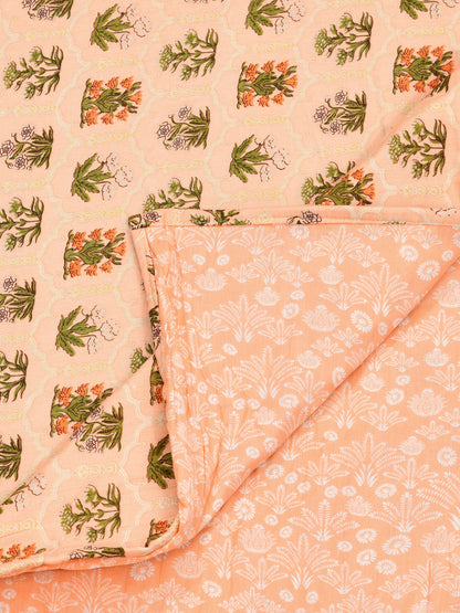 Home Ecstasy 100% Cotton 210 GSM Floral Dohar - Colour: Peach