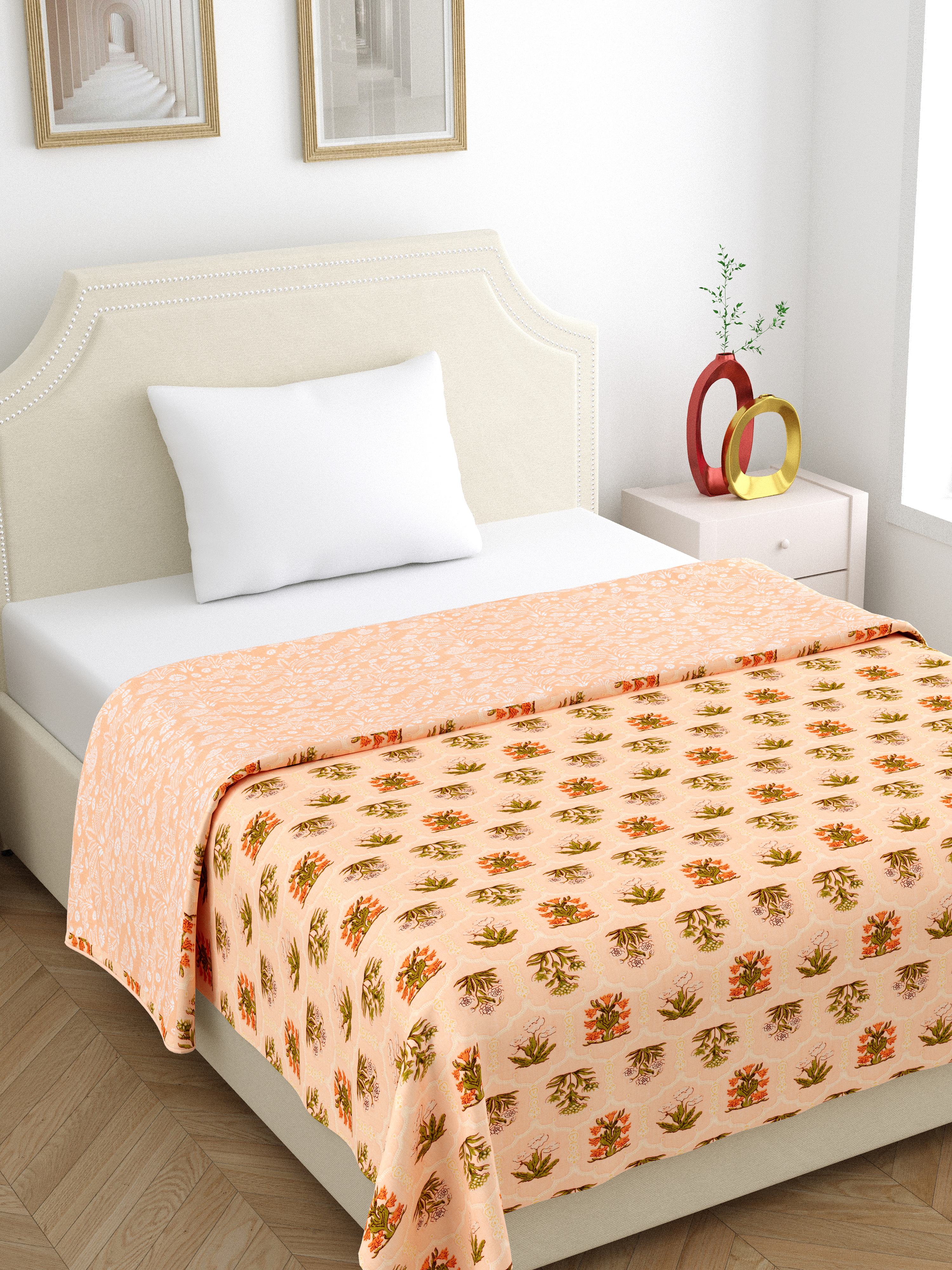 Home Ecstasy 100% Cotton 210 GSM Floral Dohar - Colour: Peach