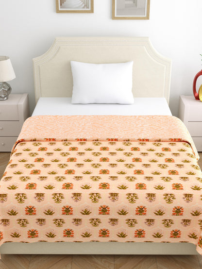 Home Ecstasy 100% Cotton 210 GSM Floral Dohar - Colour: Peach