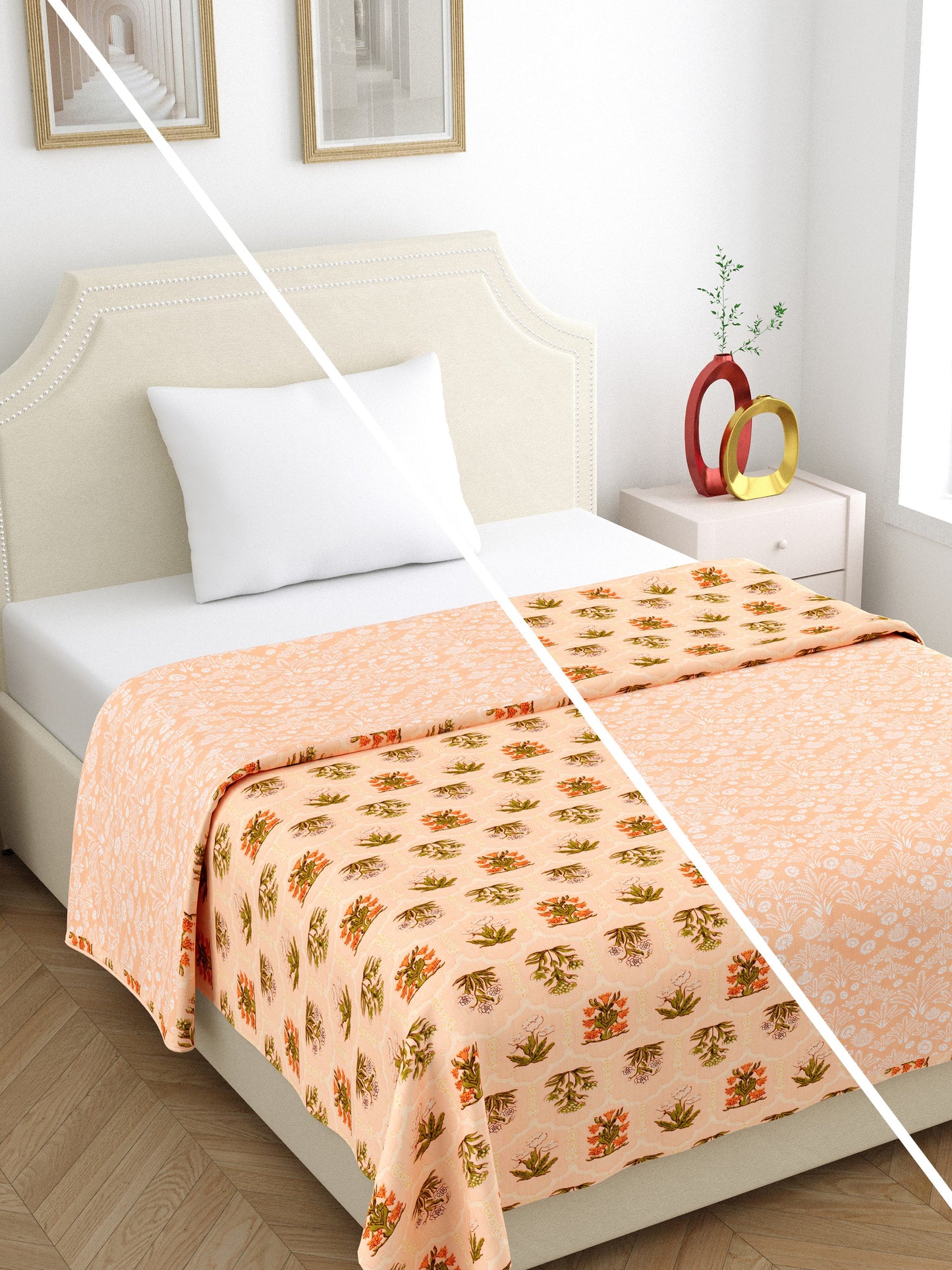 Home Ecstasy 100% Cotton 210 GSM Floral Dohar - Colour: Peach