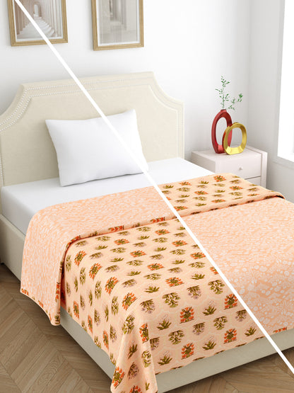 Home Ecstasy 100% Cotton 210 GSM Floral Dohar - Colour: Peach
