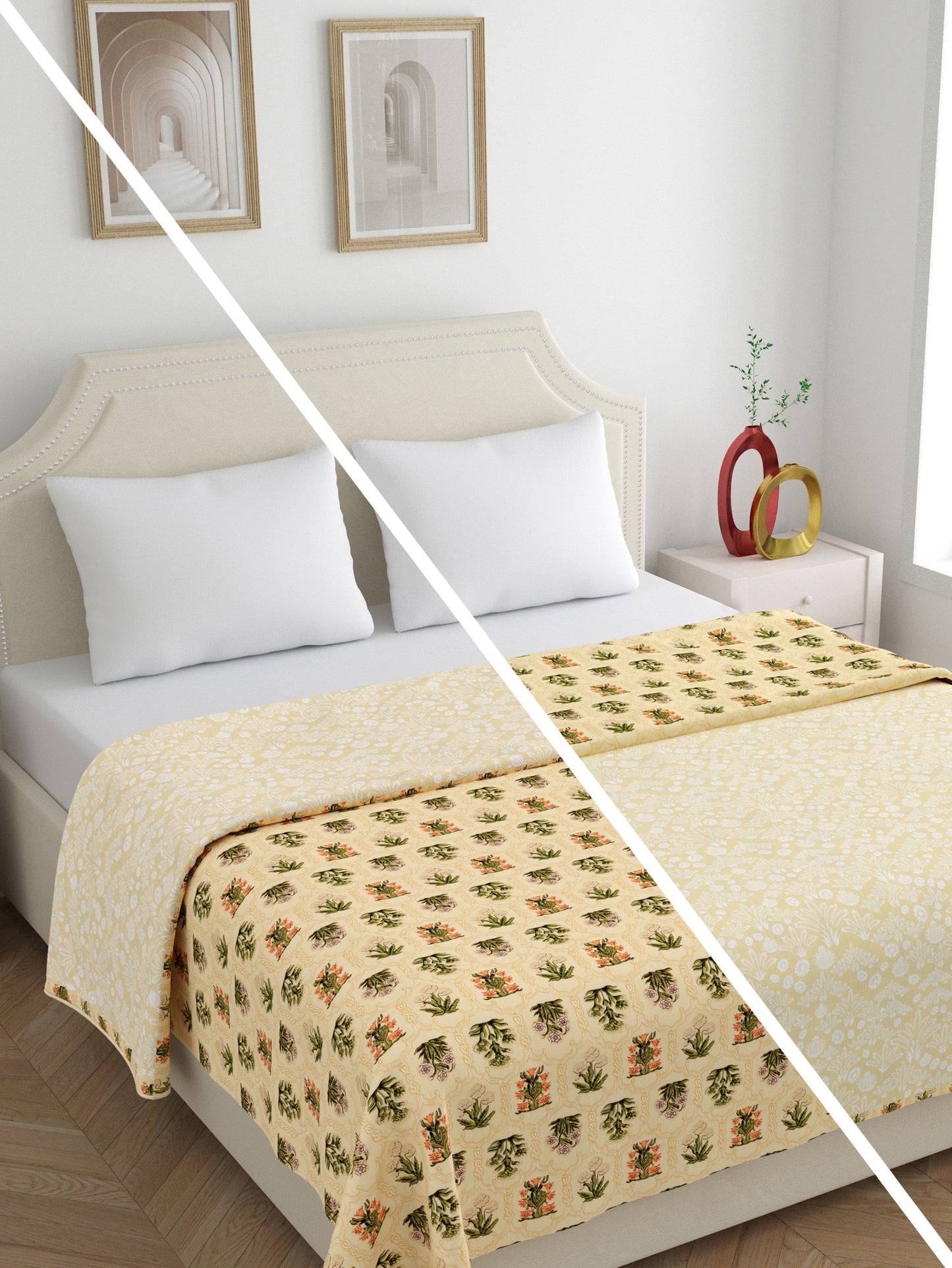 Home Ecstasy 100% Cotton 210 GSM Floral Dohar - Colour: Yellow