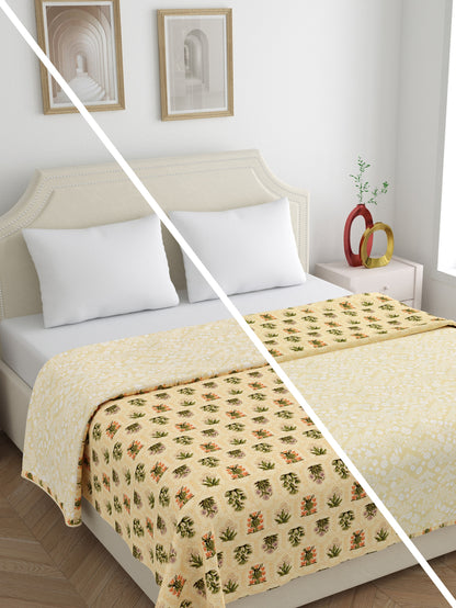 Home Ecstasy 100% Cotton 210 GSM Floral Dohar - Colour: Yellow
