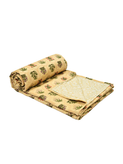 Home Ecstasy 100% Cotton 210 GSM Floral Dohar - Colour: Yellow