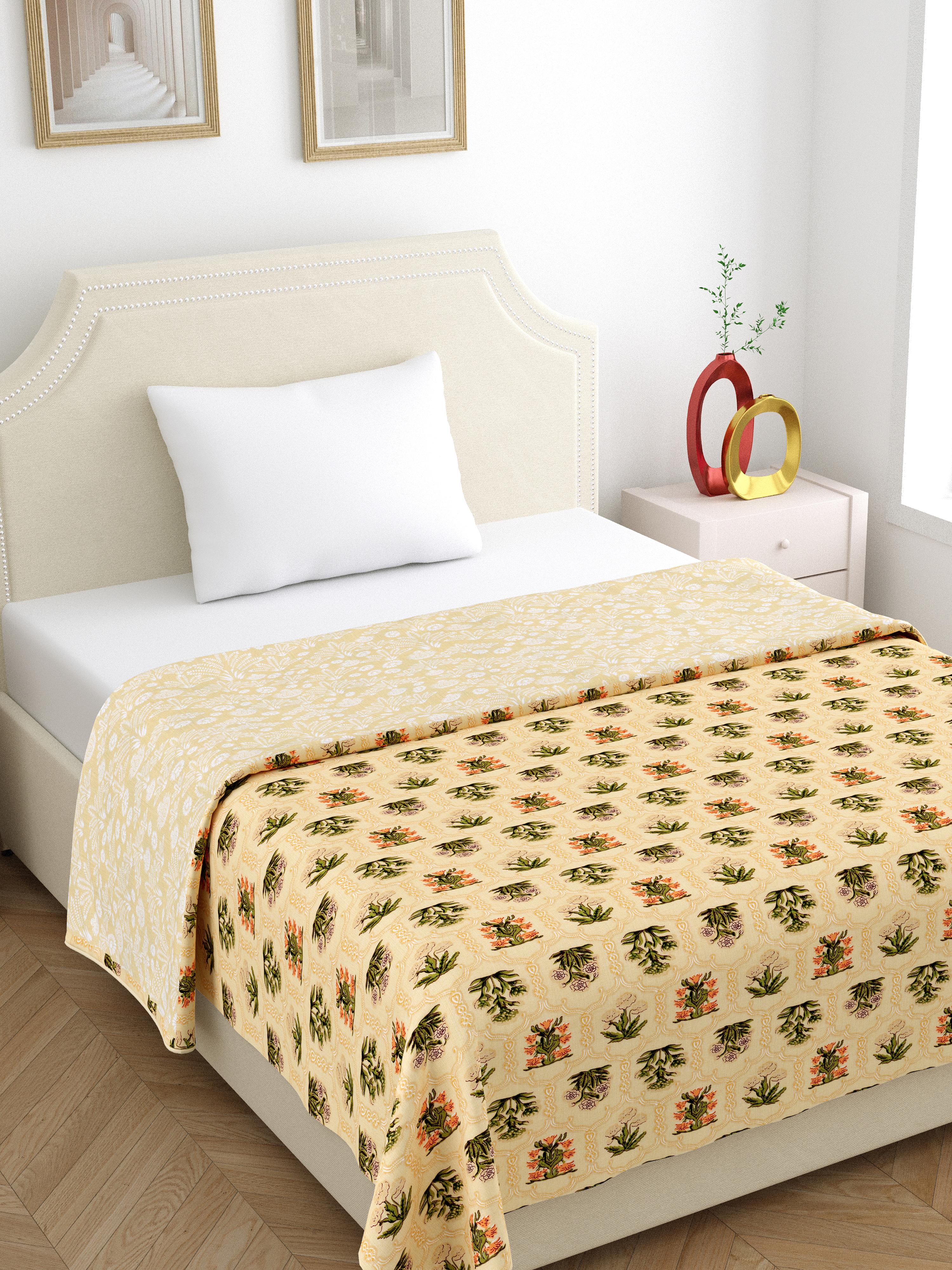 Home Ecstasy 100% Cotton 210 GSM Floral Dohar - Colour: Yellow